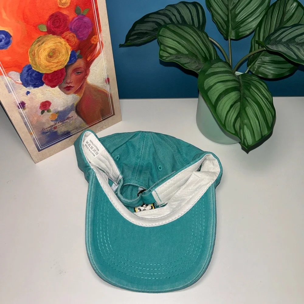 WOMENS TEAL CAP WITH YELLOW DRIP SMILEY EMBROIDERY